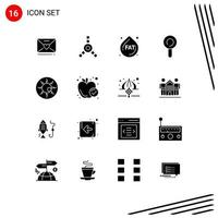 Mobile Interface Solid Glyph Set of 16 Pictograms of food scary eye diet retina ghost eyeball Editable Vector Design Elements