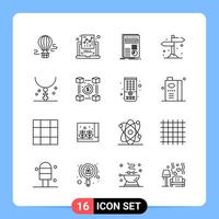 16 Line Black Icon Pack Outline Symbols for Mobile Apps isolated on white background 16 Icons Set vector