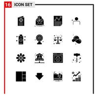 Mobile Interface Solid Glyph Set of 16 Pictograms of sets discover people email report letter Editable Vector Design Elements