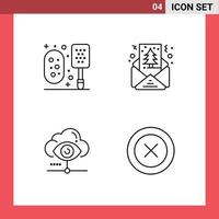 Group of 4 Modern Filledline Flat Colors Set for bath vision shower greeting cloud Editable Vector Design Elements