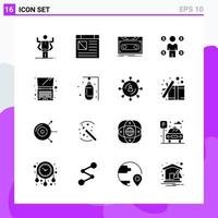 Set of 16 icons in solid style Creative Glyph Symbols for Website Design and Mobile Apps Simple Solid Icon Sign Isolated on White Background 16 Icons vector