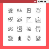 Set of 16 Commercial Outlines pack for chart presentation billiard celebration day food Editable Vector Design Elements