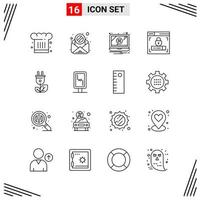 16 Icons Line Style Grid Based Creative Outline Symbols for Website Design Simple Line Icon Signs Isolated on White Background 16 Icon Set vector