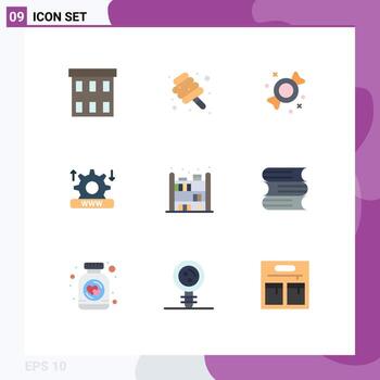 Editable Vector Line Pack of 9 Simple Flat Colors of living setting candy system internet Editable Vector Design Elements