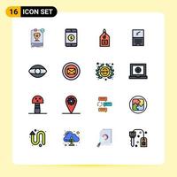 Group of 16 Modern Flat Color Filled Lines Set for eye imac tag device computer Editable Creative Vector Design Elements