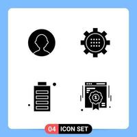 4 Solid Black Icon Pack Glyph Symbols for Mobile Apps isolated on white background 4 Icons Set vector