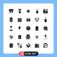 User Interface Pack of 25 Basic Solid Glyphs of house right energy gestures hand Editable Vector Design Elements