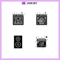 4 Icons in Solid Style Glyph Symbols on White Background Creative Vector Signs for Web mobile and Print