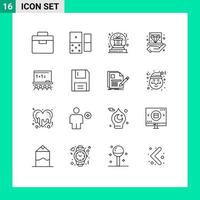 Modern Set of 16 Outlines Pictograph of art hold bowl hand business Editable Vector Design Elements