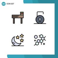 Stock Vector Icon Pack of 4 Line Signs and Symbols for chair night key security molecule Editable Vector Design Elements