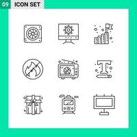 Pack of 9 Line Style Icon Set Outline Symbols for print Creative Signs Isolated on White Background 9 Icon Set vector