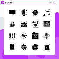 Set of 16 icons in solid style Creative Glyph Symbols for Website Design and Mobile Apps Simple Solid Icon Sign Isolated on White Background 16 Icons vector