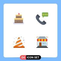 Set of 4 Vector Flat Icons on Grid for cake block call contact us road Editable Vector Design Elements