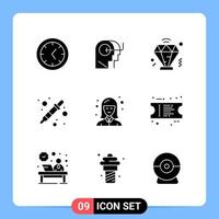 9 Solid Black Icon Pack Glyph Symbols for Mobile Apps isolated on white background 9 Icons Set vector