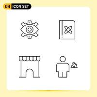 4 User Interface Line Pack of modern Signs and Symbols of eye physics business production building Editable Vector Design Elements