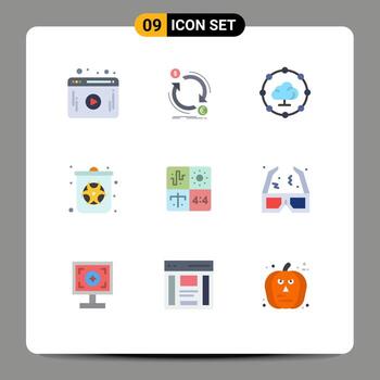 Flat Color Pack of 9 Universal Symbols of development audio cloud computing waste gas Editable Vector Design Elements