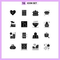 Group of 16 Modern Solid Glyphs Set for domination autocracy robbot king crown Editable Vector Design Elements