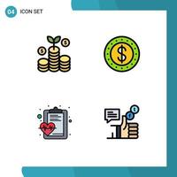 Mobile Interface Filledline Flat Color Set of 4 Pictograms of business medical dollar check social Editable Vector Design Elements