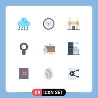 Flat Color Pack of 9 Universal Symbols of briefcase air business cool team Editable Vector Design Elements