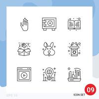 9 User Interface Outline Pack of modern Signs and Symbols of podium easter book bynny box Editable Vector Design Elements