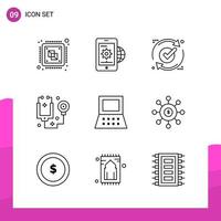 paquete de conjunto de iconos de contorno de 9 iconos de línea aislados en fondo blanco para aplicaciones móviles y de impresión de diseño de sitios web receptivos vector