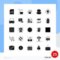 conjunto de pictogramas de 25 glifos sólidos simples de datos bolsa trasera ropa bolsa medios elementos de diseño vectorial editables vector