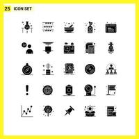 User Interface Pack of 25 Basic Solid Glyphs of night drink ireland wine mortar Editable Vector Design Elements