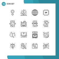 Set of 16 Modern UI Icons Symbols Signs for vibrate hardware global gadget computers Editable Vector Design Elements