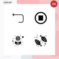 Mobile Interface Solid Glyph Set of 4 Pictograms of arrow plant back stop diet Editable Vector Design Elements