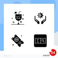 Modern Pack of 4 Icons Solid Glyph Symbols isolated on White Backgound for Website designing vector