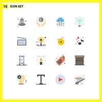 User Interface Pack of 16 Basic Flat Colors of video american career idea bulb Editable Pack of Creative Vector Design Elements