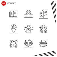 Collection of 9 Vector Icons in Line style Pixle Perfect Outline Symbols for Web and Mobile Line Icon Signs on White Background 9 Icons