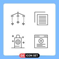 4 Line Black Icon Pack Outline Symbols for Mobile Apps isolated on white background 4 Icons Set vector