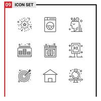 Mobile Interface Outline Set of 9 Pictograms of web sound mind music control Editable Vector Design Elements