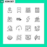 Pack of 16 Line Style Icon Set Outline Symbols for print Creative Signs Isolated on White Background 16 Icon Set vector