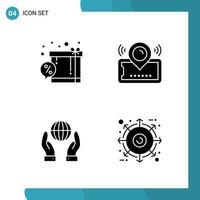 Vector Pack of 4 Glyph Symbols Solid Style Icon Set on White Background for Web and Mobile