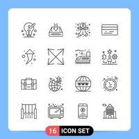 16 Line Black Icon Pack Outline Symbols for Mobile Apps isolated on white background 16 Icons Set vector