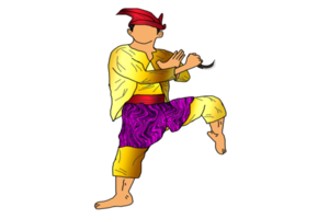 Men posing dance silat stand one leg with hold kerambit png