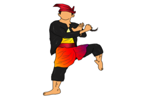 Men posing dance silat stand one leg with hold kerambit png