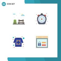 Mobile Interface Flat Icon Set of 4 Pictograms of bench printing chrono time sketch Editable Vector Design Elements