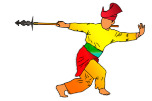 Silat warrior doing dance silat with spear png