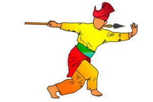 Silat warrior doing dance silat with spear png