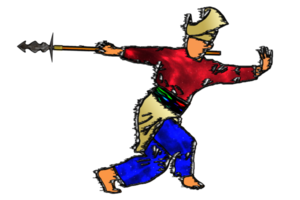 Silat warrior doing dance silat with spear png