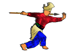 guerrier silat faisant du silat de danse avec une lance png