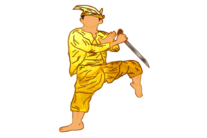 Silat warrior doing step stand one leg with hand hold machete png