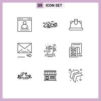 9 User Interface Outline Pack of modern Signs and Symbols of cup navigation nature forward helmet Editable Vector Design Elements