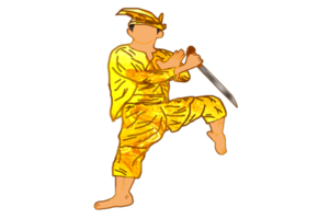 guerrier silat faisant étape debout une jambe avec la main tenir la machette png
