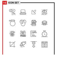 Modern Set of 16 Outlines Pictograph of military army down time health Editable Vector Design Elements