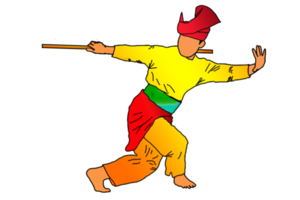 silat warrior doing dance silat with rattan png