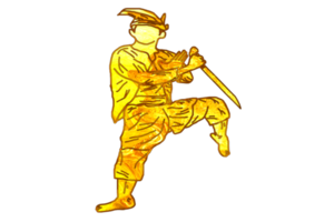 Silat warrior doing step stand one leg with hand hold machete png